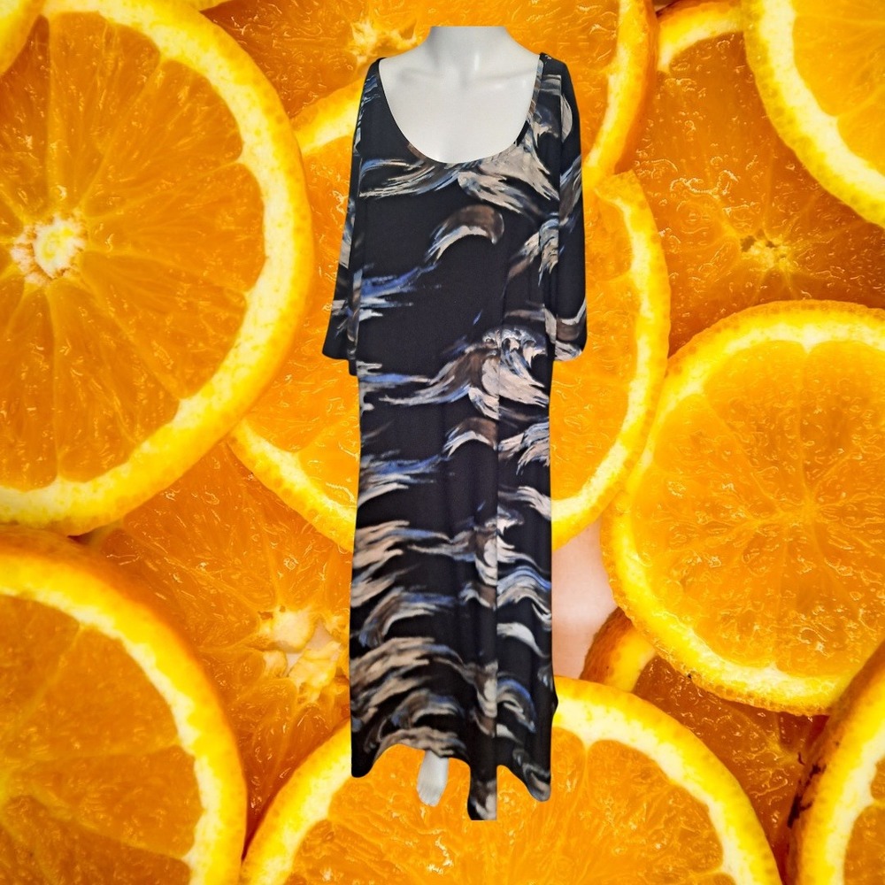 Attitudes by‎ Renée Black Wave Print Maxi Dress XL Womens Casual